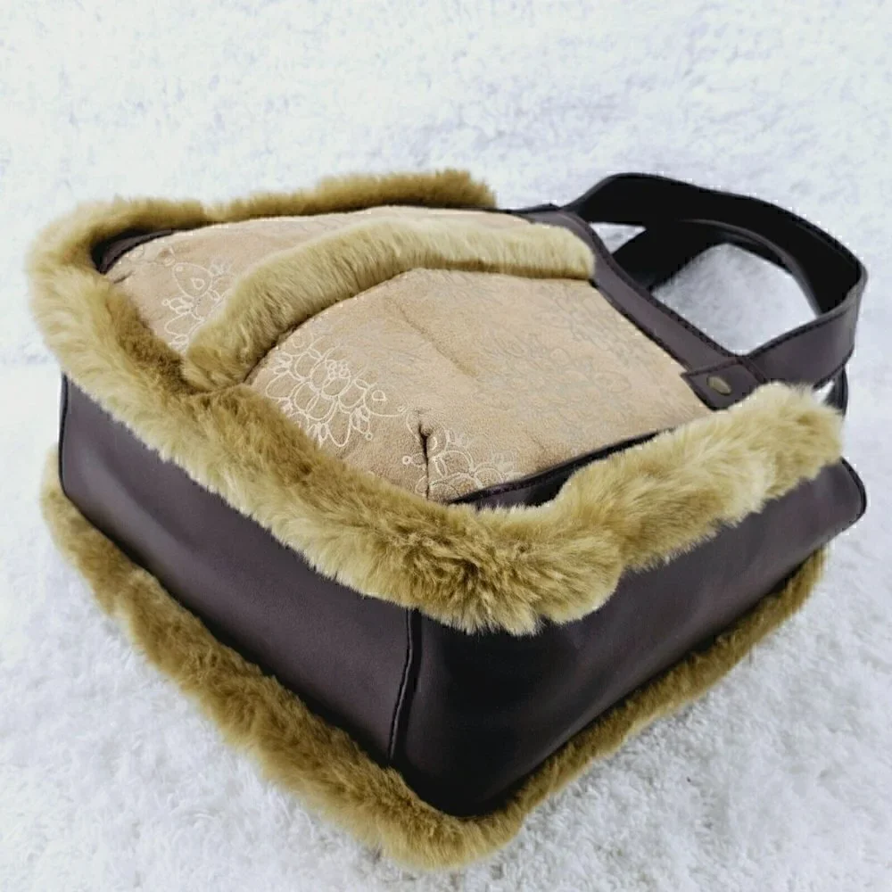 Bath and Body Works Fur and Faux Leather Top Handle Satchel